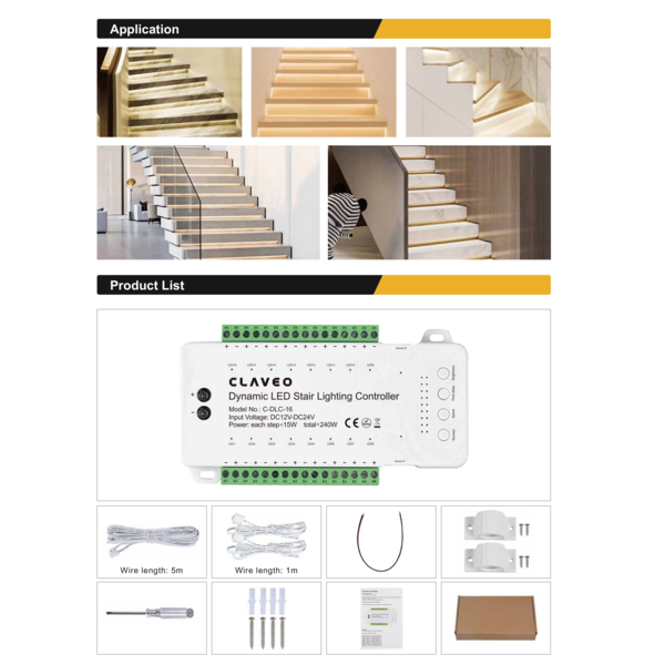 Claveo Dynamische Trapverlichting - Set voor 16 treden