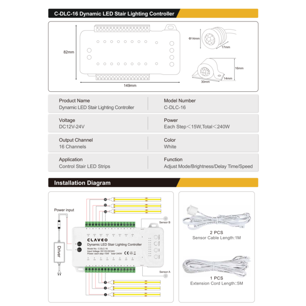 Dynamische trapverlichting set premium - voor max. 16 treden - 50cm